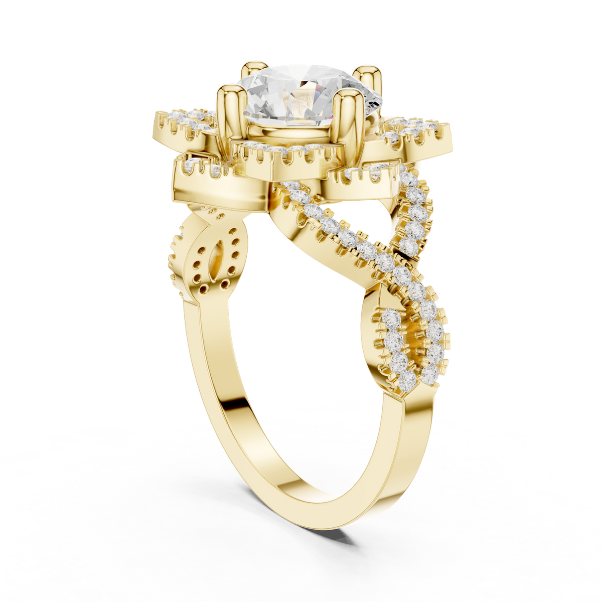 14K Solid Gold Lab Diamond Halo Ring, Yellow Gold, view 1