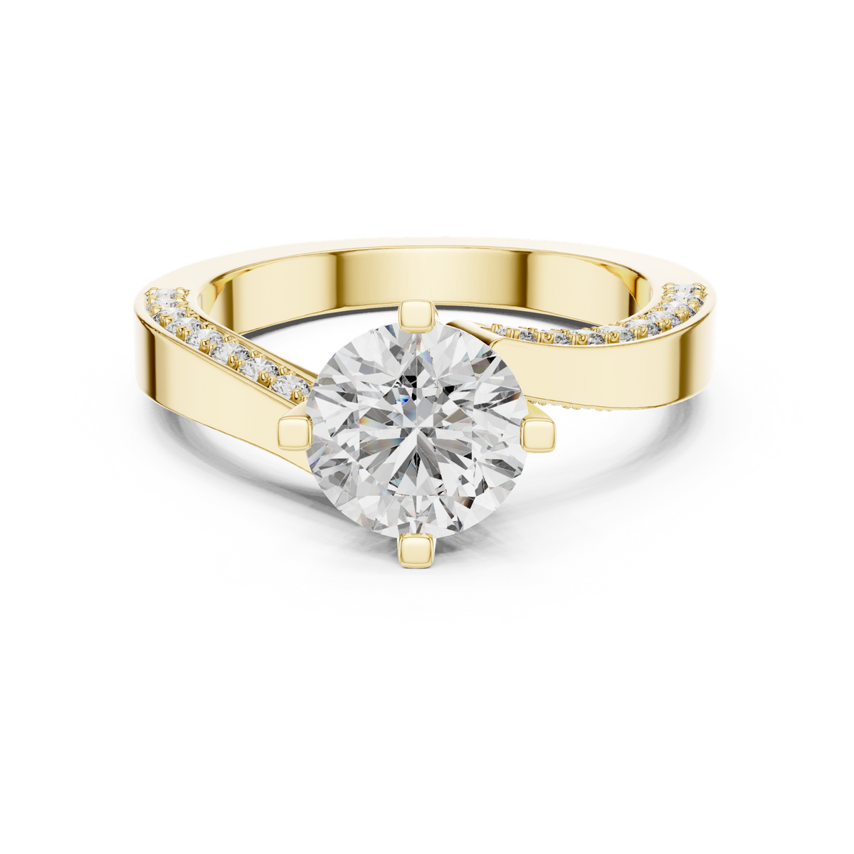 14K Solid Gold Lab Diamond Solitaire Ring, Yellow Gold