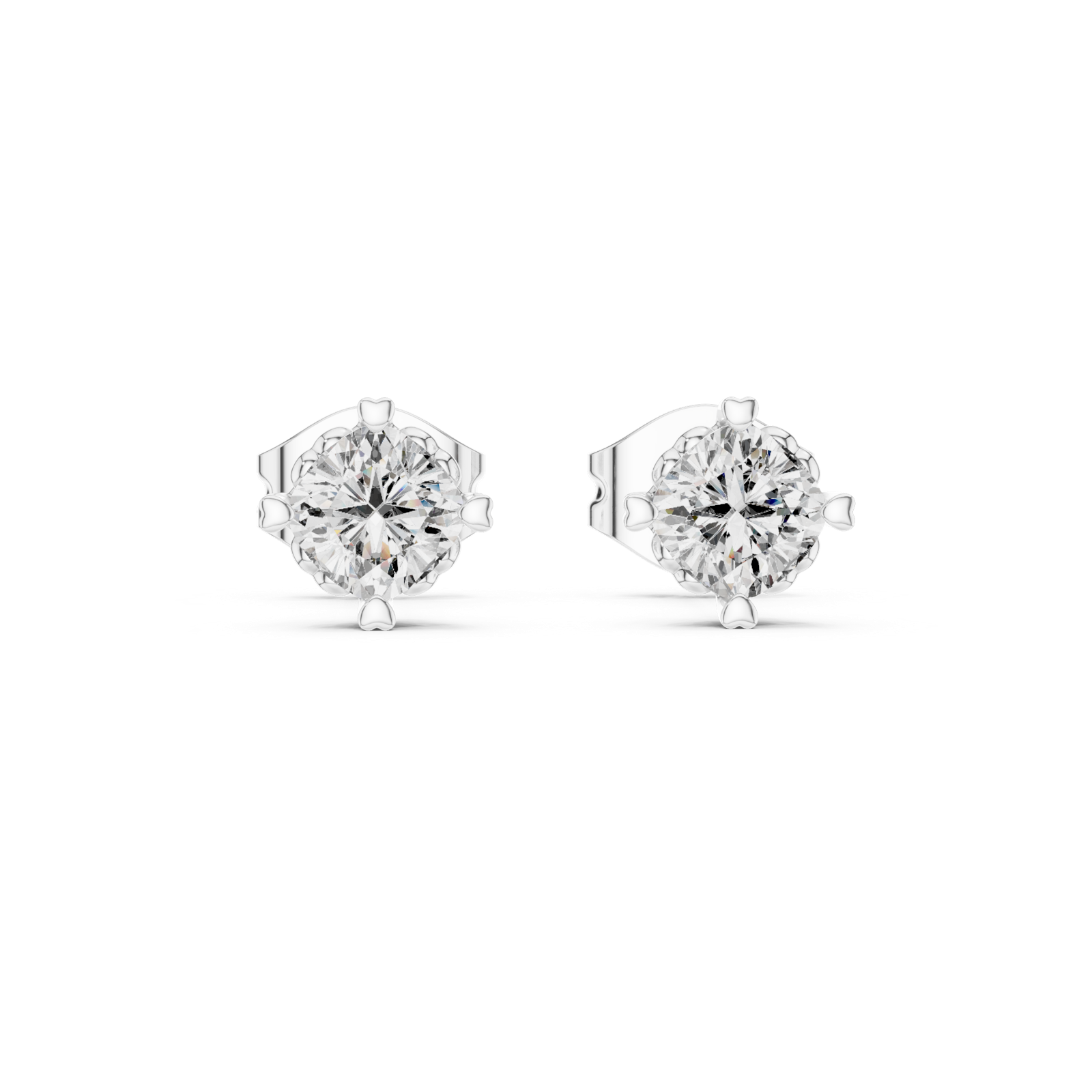 14K Solid Gold Lab Diamond Stud Earrings, White Gold