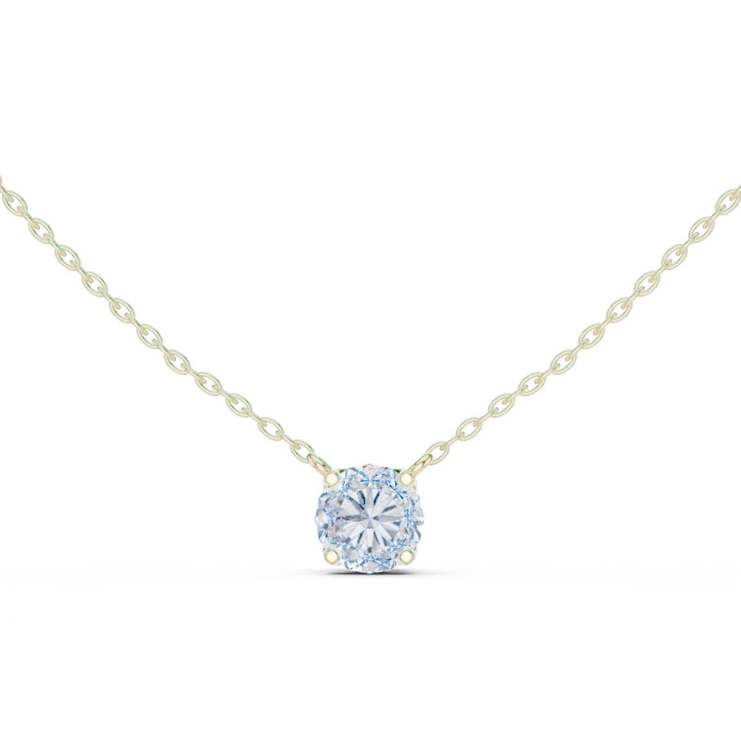 14K Solid Gold Lab Diamond Solitaire Pendant Necklace, Yellow Gold