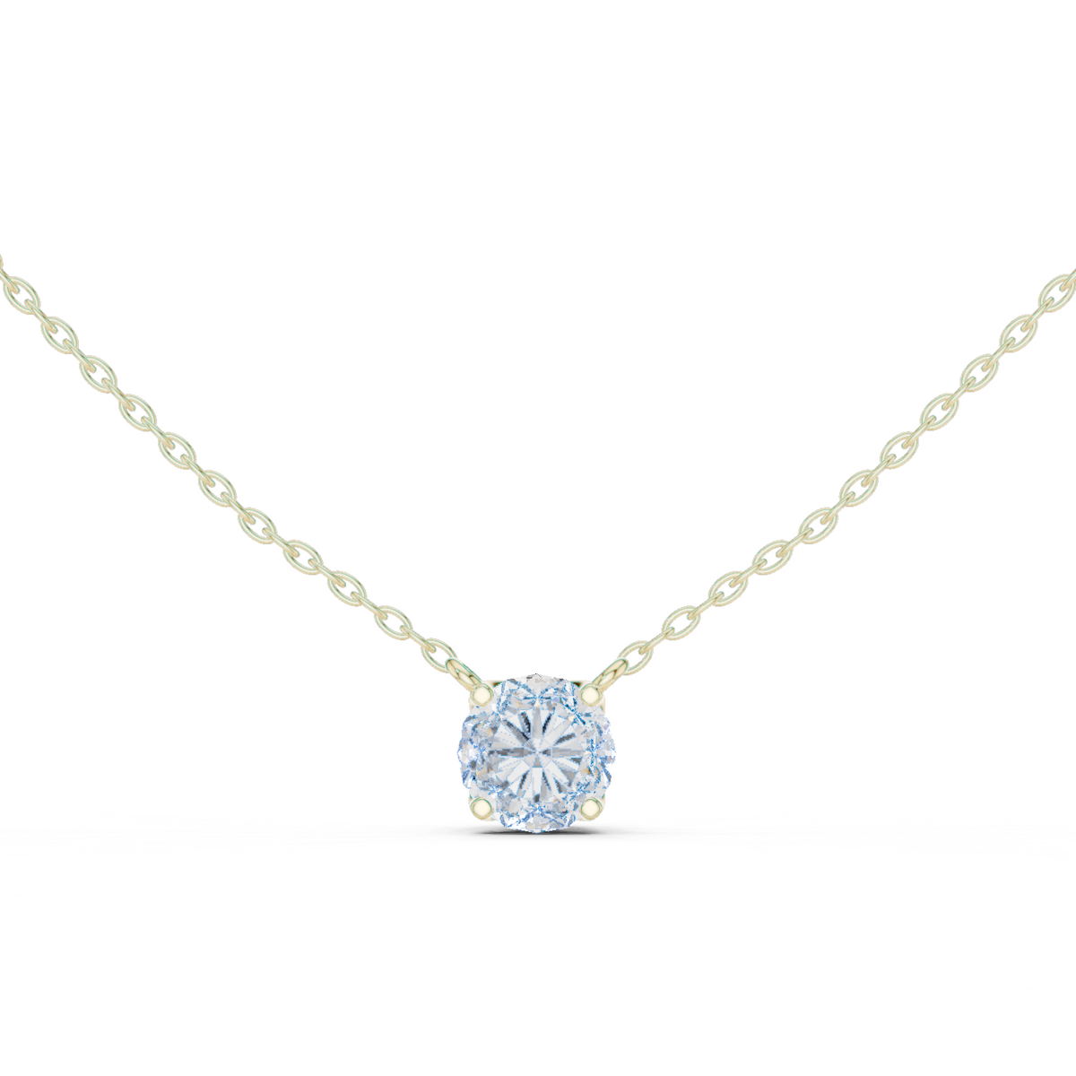 14K Solid Gold Lab Diamond Solitaire Pendant Necklace, Yellow Gold