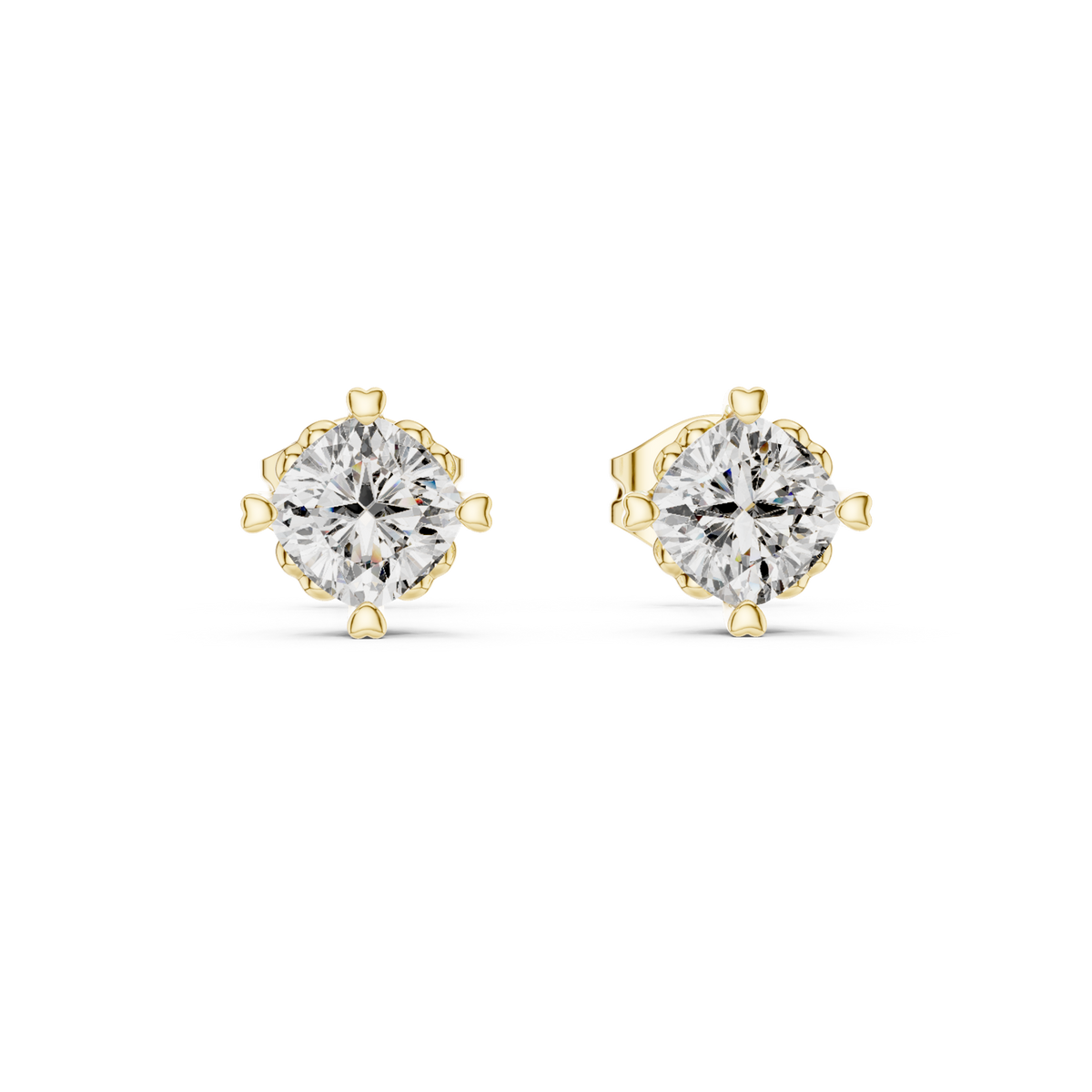 14K Solid Gold Lab Diamond Stud Earrings, Yellow Gold