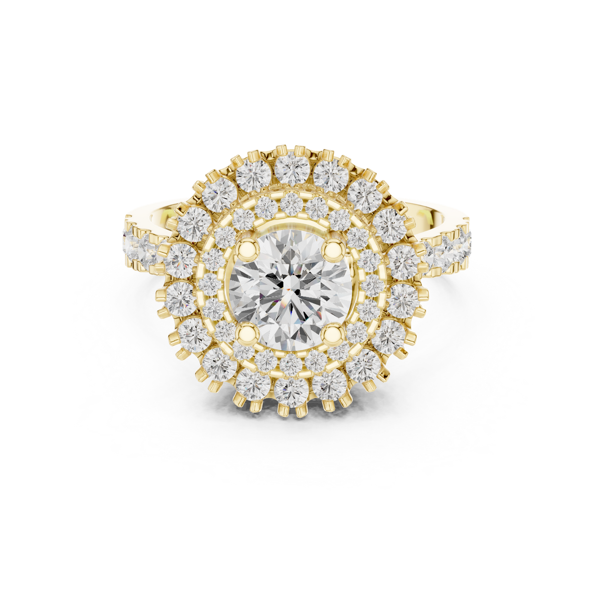 14K Solid Gold Lab Diamond Halo Ring, Yellow Gold