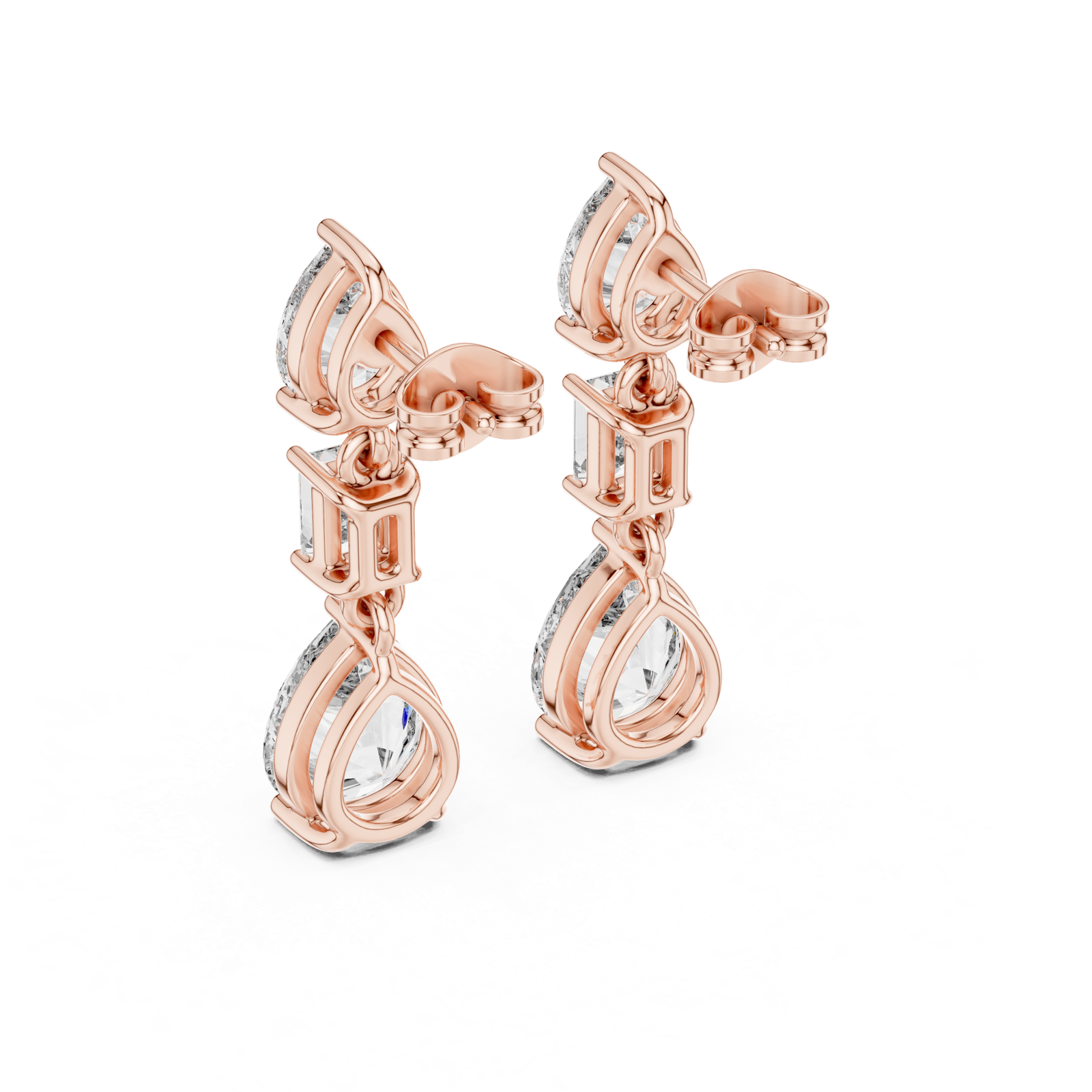 14K Solid Gold Lab Diamond Drop Earrings, Rose Gold, view 3