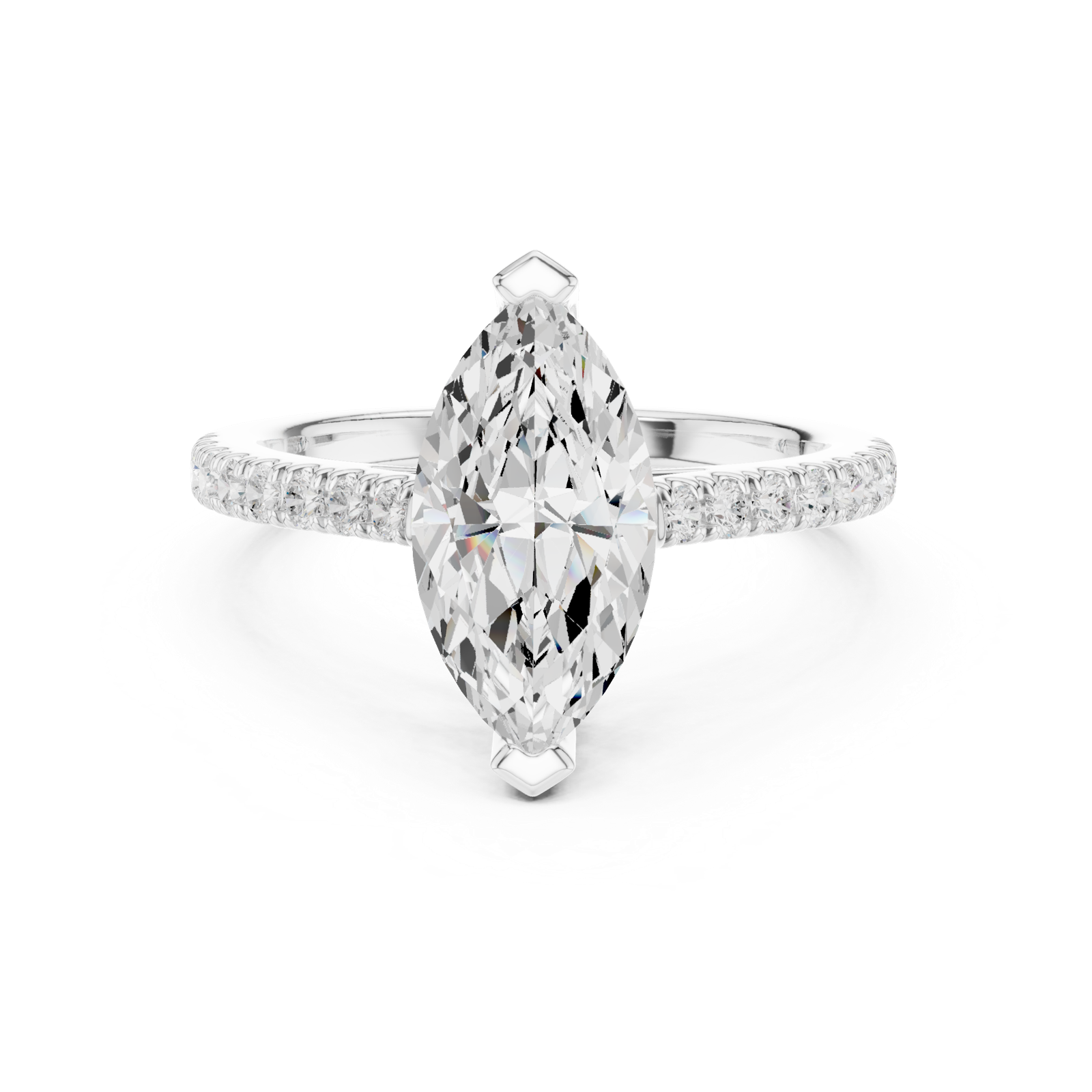Gold Ring DDLR-039, Marquise center stone, White Gold, view 4