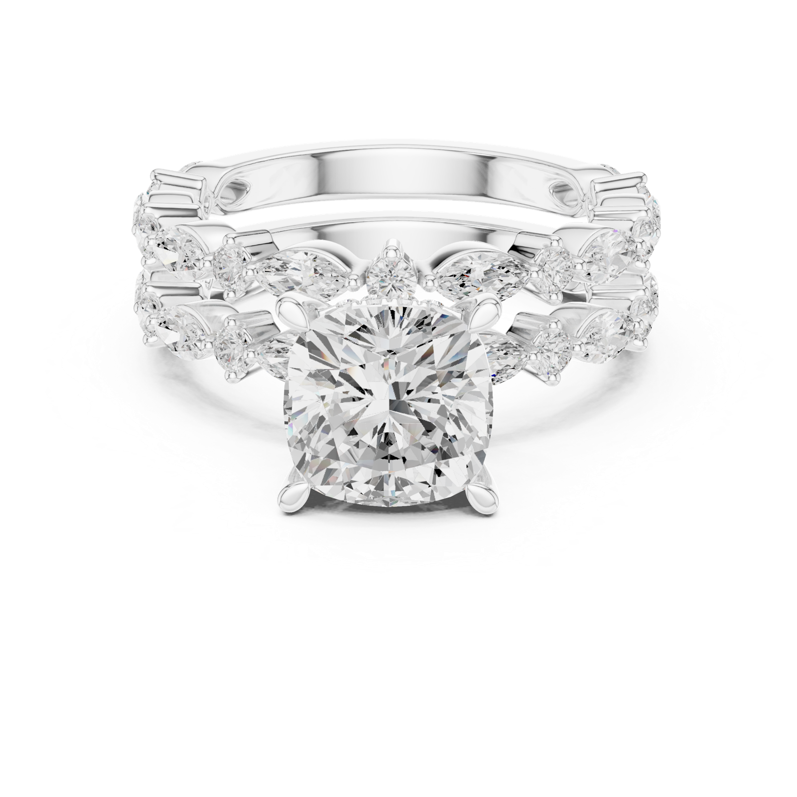 Gold Ring DDLR-301, Cushion center stone, White Gold, view 4