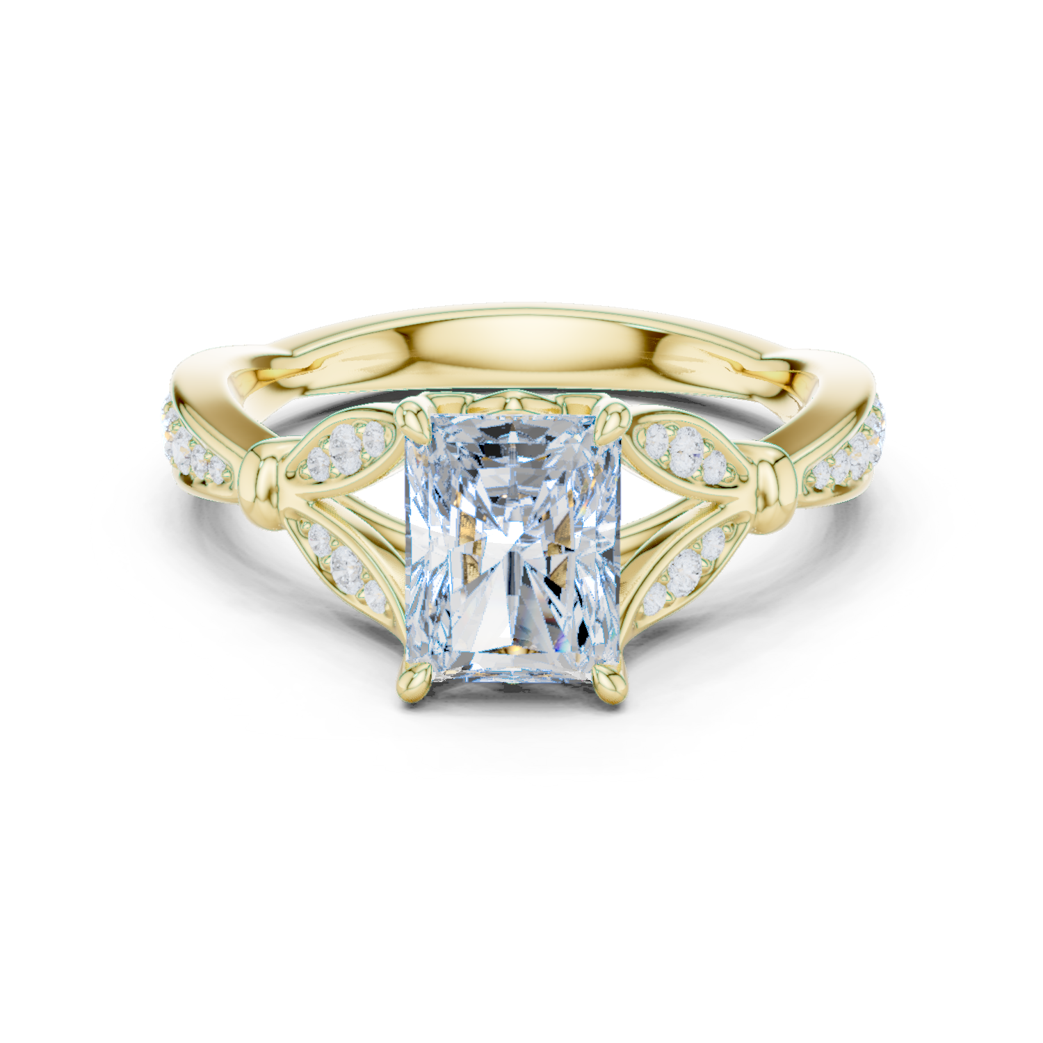 Gold Ring DDLR-257, Radiant center stone, Yellow Gold