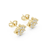 14K Solid Gold Lab Diamond Flower Cluster Earrings, Yellow Gold, view 2