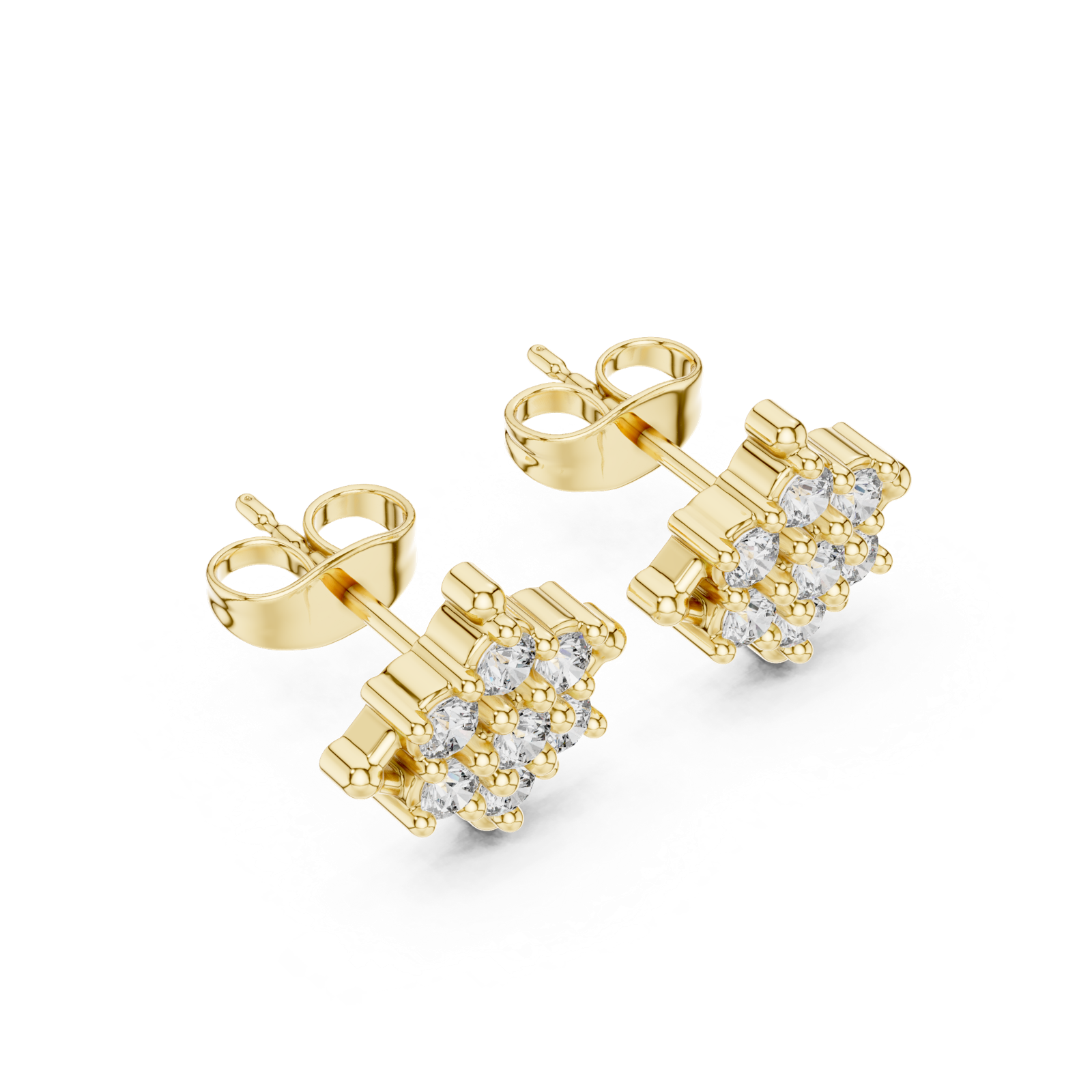 14K Solid Gold Lab Diamond Flower Cluster Earrings, Yellow Gold, view 2