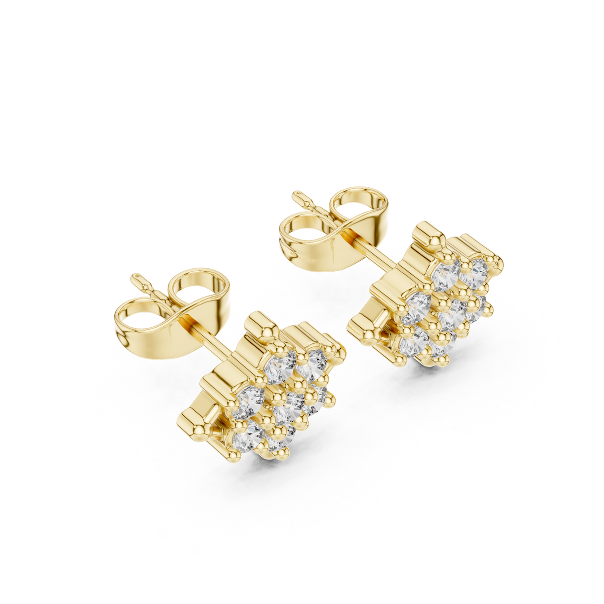 14K Solid Gold Lab Diamond Flower Cluster Earrings, Yellow Gold, view 2
