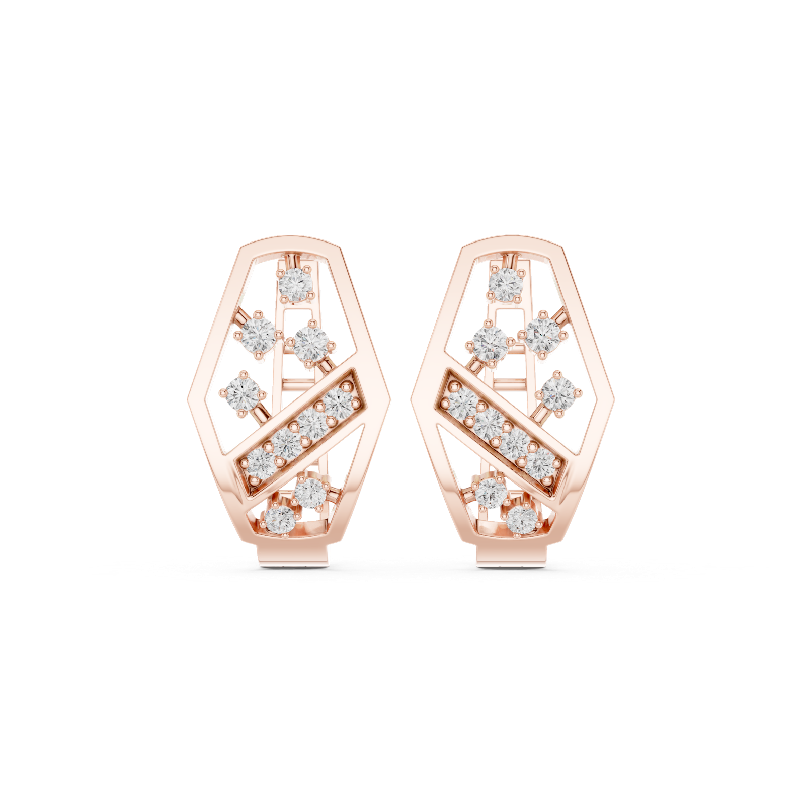 14K Solid Gold Lab Diamond Cluster Earrings, Rose Gold