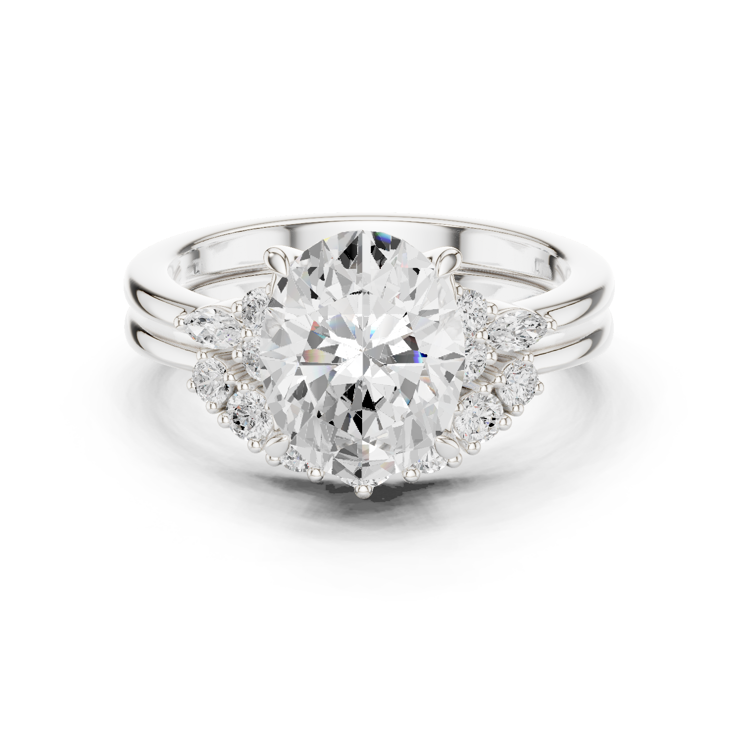 Gold Ring DDLR-440, Oval center stone, White Gold
