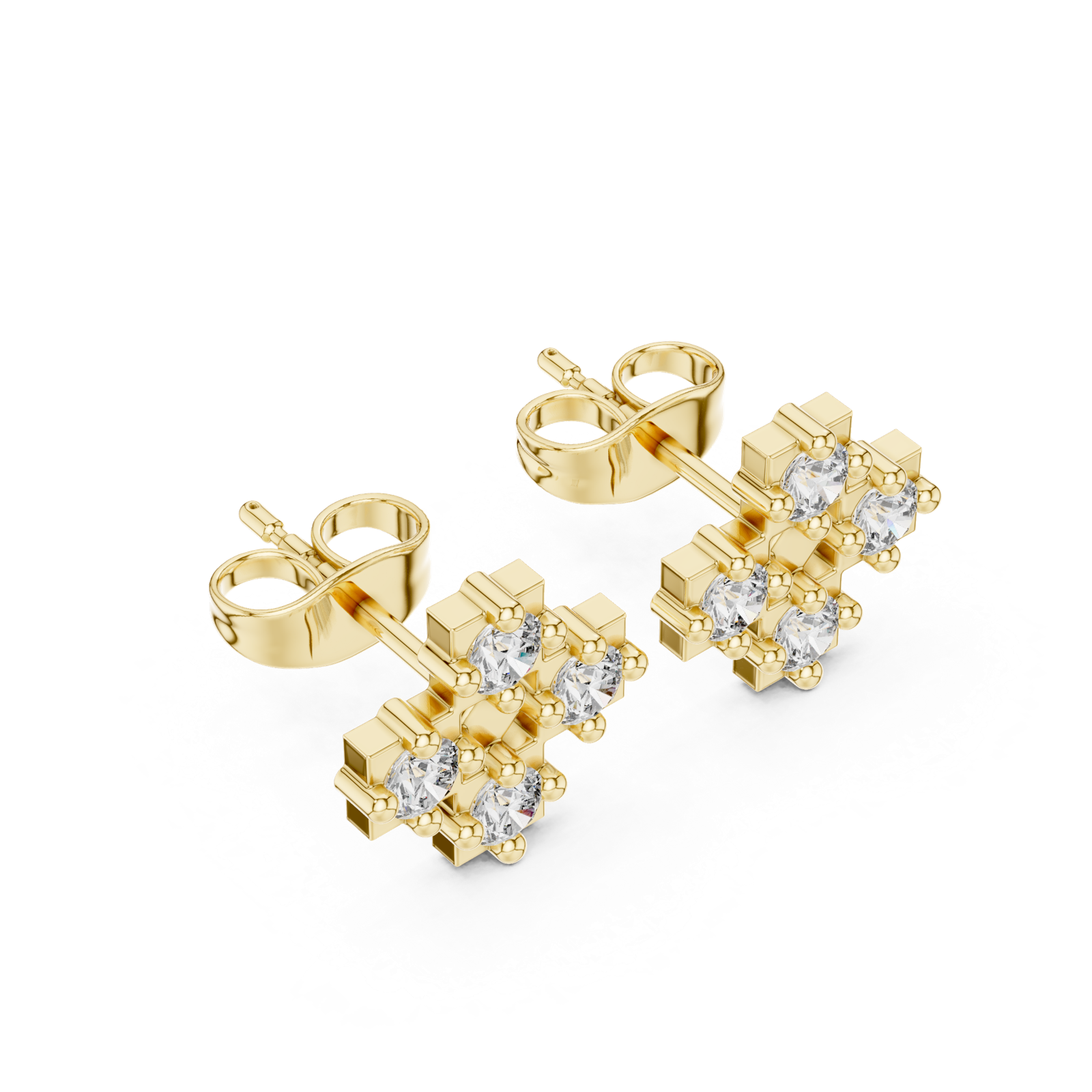 14K Solid Gold Lab Diamond Clover Cluster Earrings, Yellow Gold, view 2