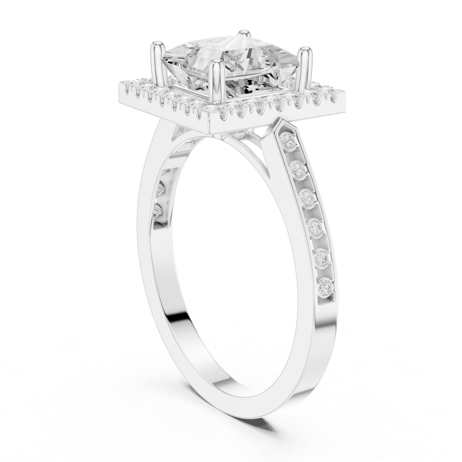 Gold Ring DDLR-349, Princess center stone, White Gold, view 1