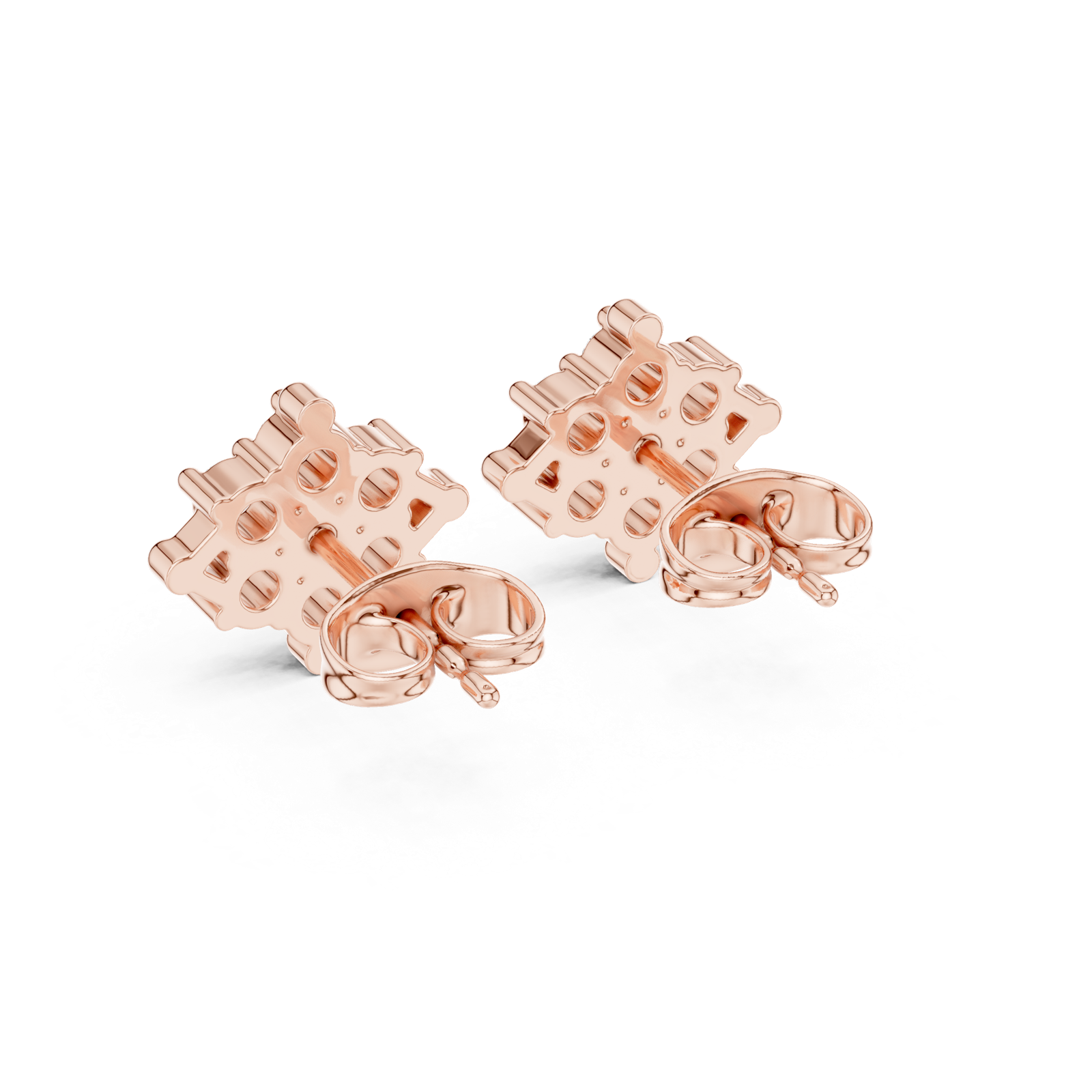 14K Solid Gold Lab Diamond Flower Cluster Earrings, Rose Gold, view 3
