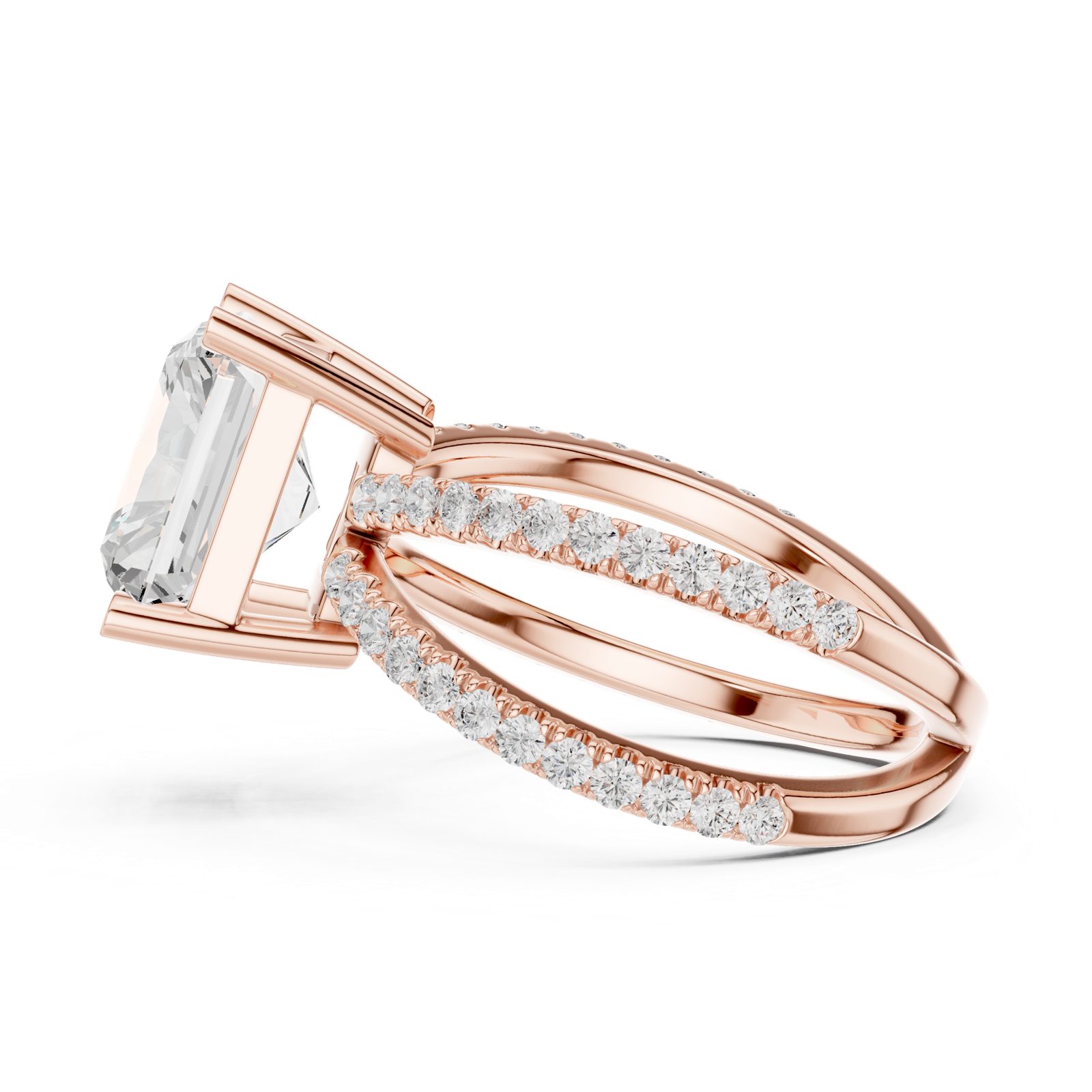 Gold Jewelry L36-25, Radiant center stone, Rose Gold, view 3