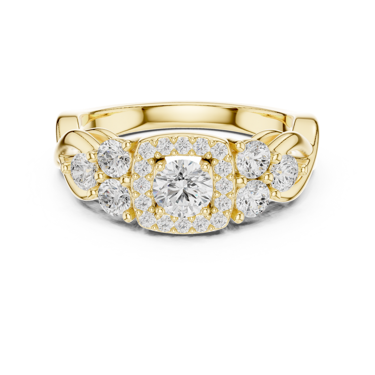 14K Solid Gold Lab Diamond Halo Ring, Yellow Gold