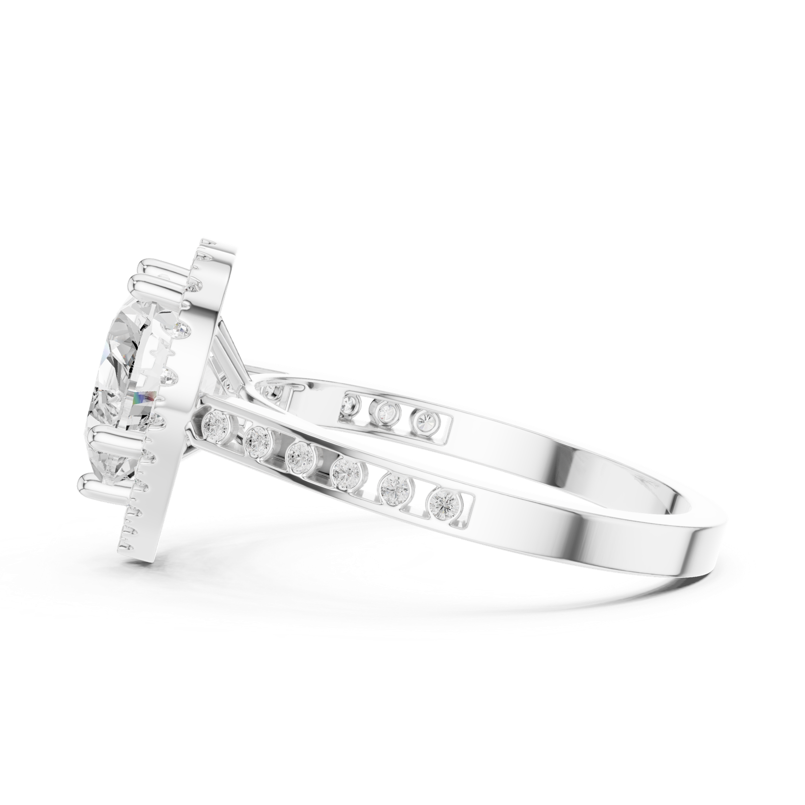 Gold Ring DDLR-349, Heart center stone, White Gold, view 3