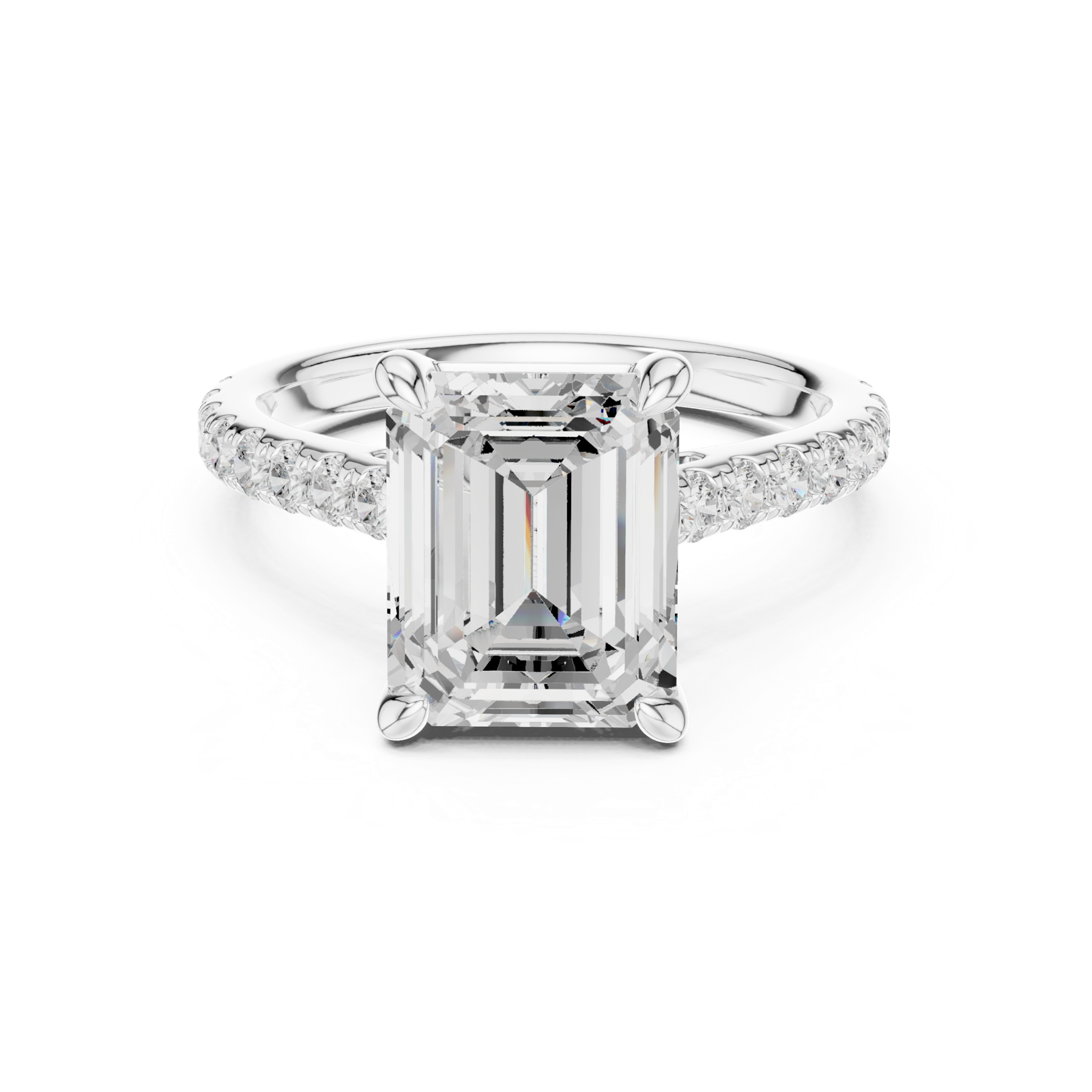 Gold Ring DDLR-250, Emerald center stone, White Gold, view 4