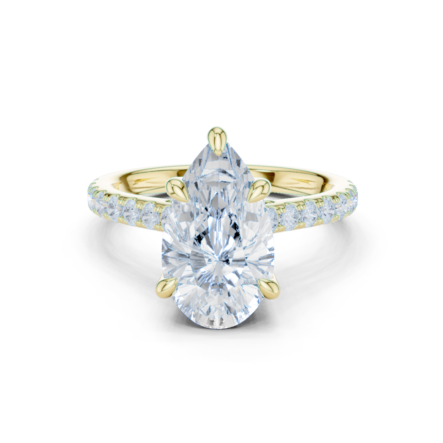 Gold Ring DDLR-250, Pear center stone, Yellow Gold