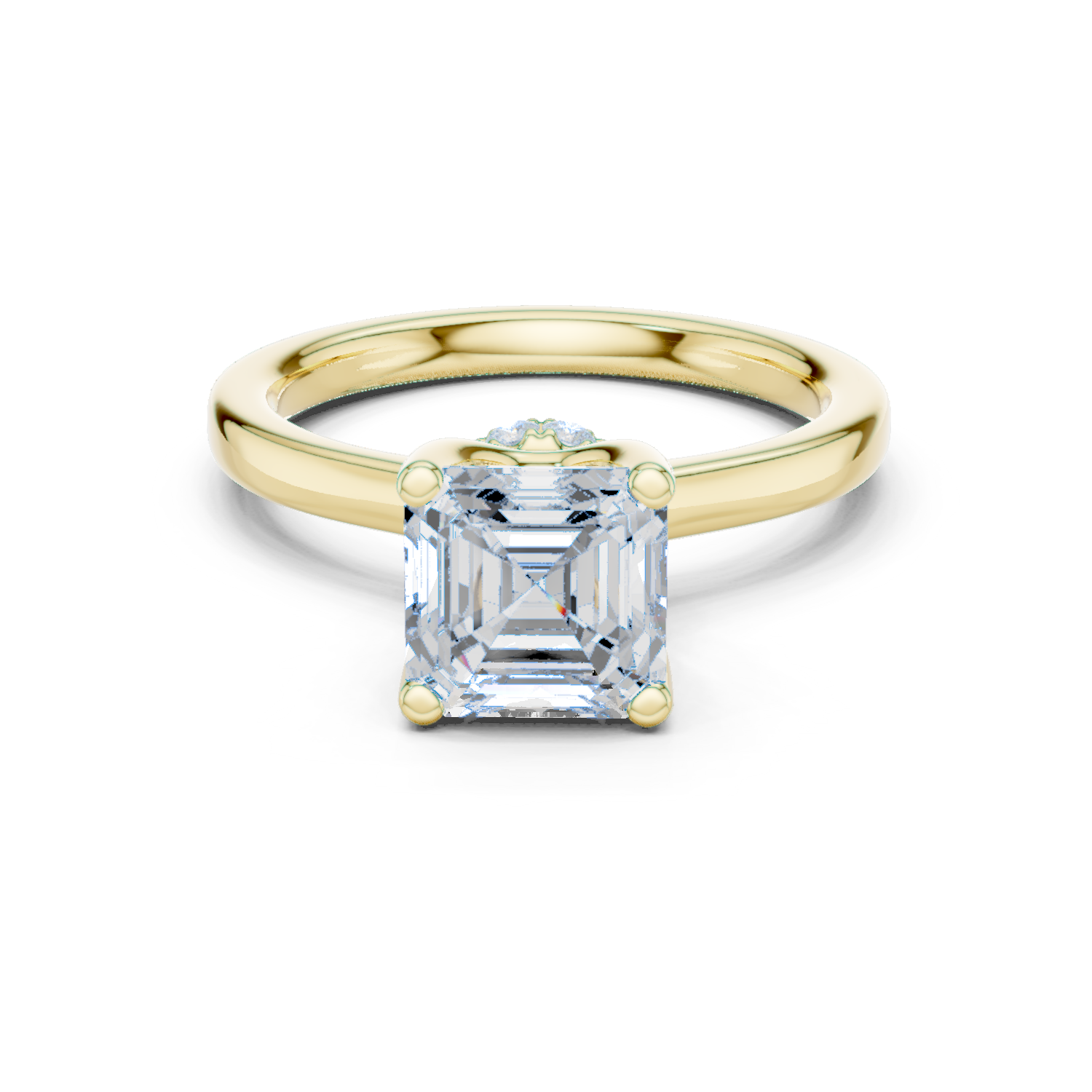 Gold Ring DDLR-176, Asscher center stone, Yellow Gold