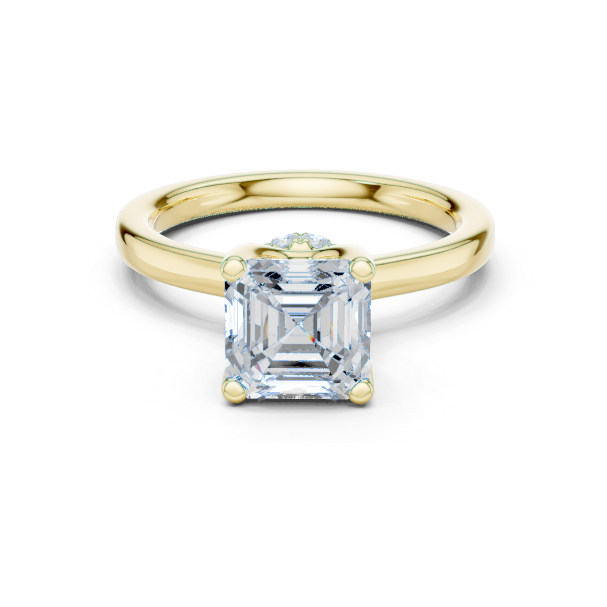 Gold Ring, Asscher center stone, Yellow Gold