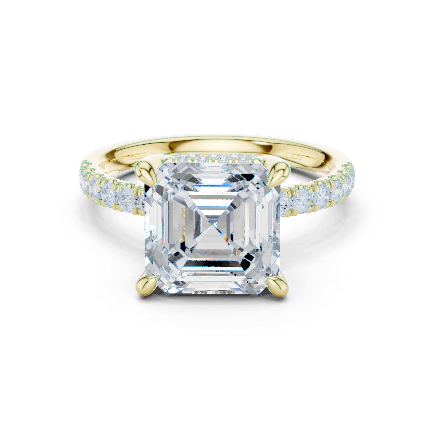 Gold Ring, Asscher center stone, Yellow Gold