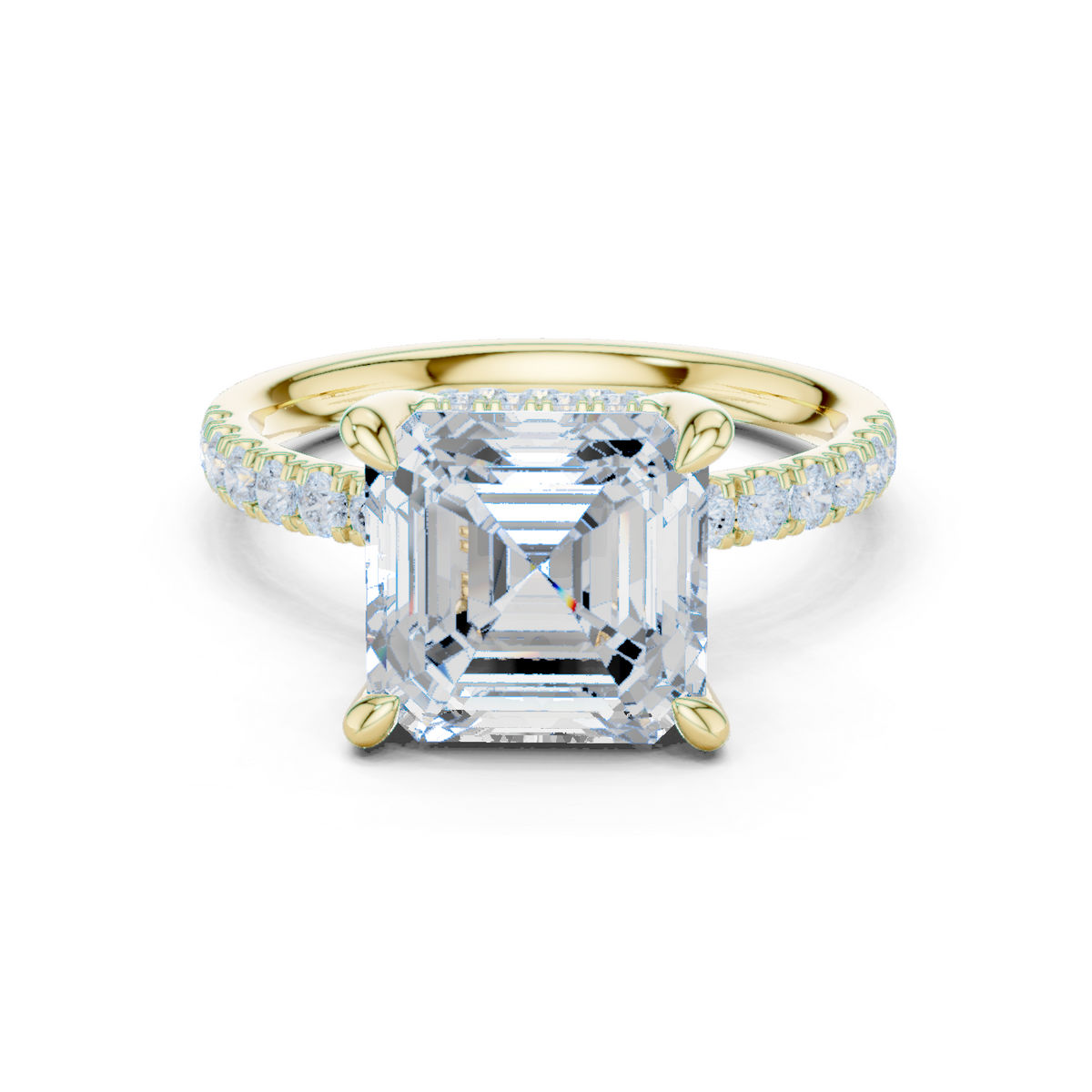 Gold Ring, Asscher center stone, Yellow Gold