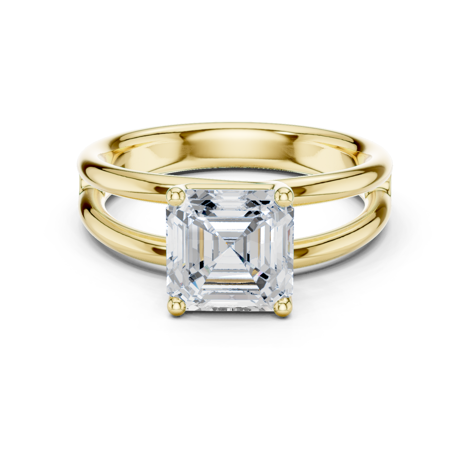 Gold Jewelry L36-9, Asscher center stone, Yellow Gold