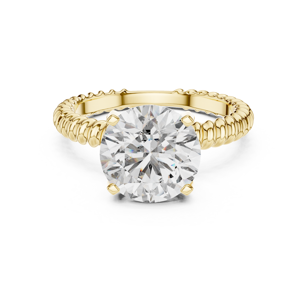 14K Solid Gold Lab Diamond Solitaire Ring, Yellow Gold