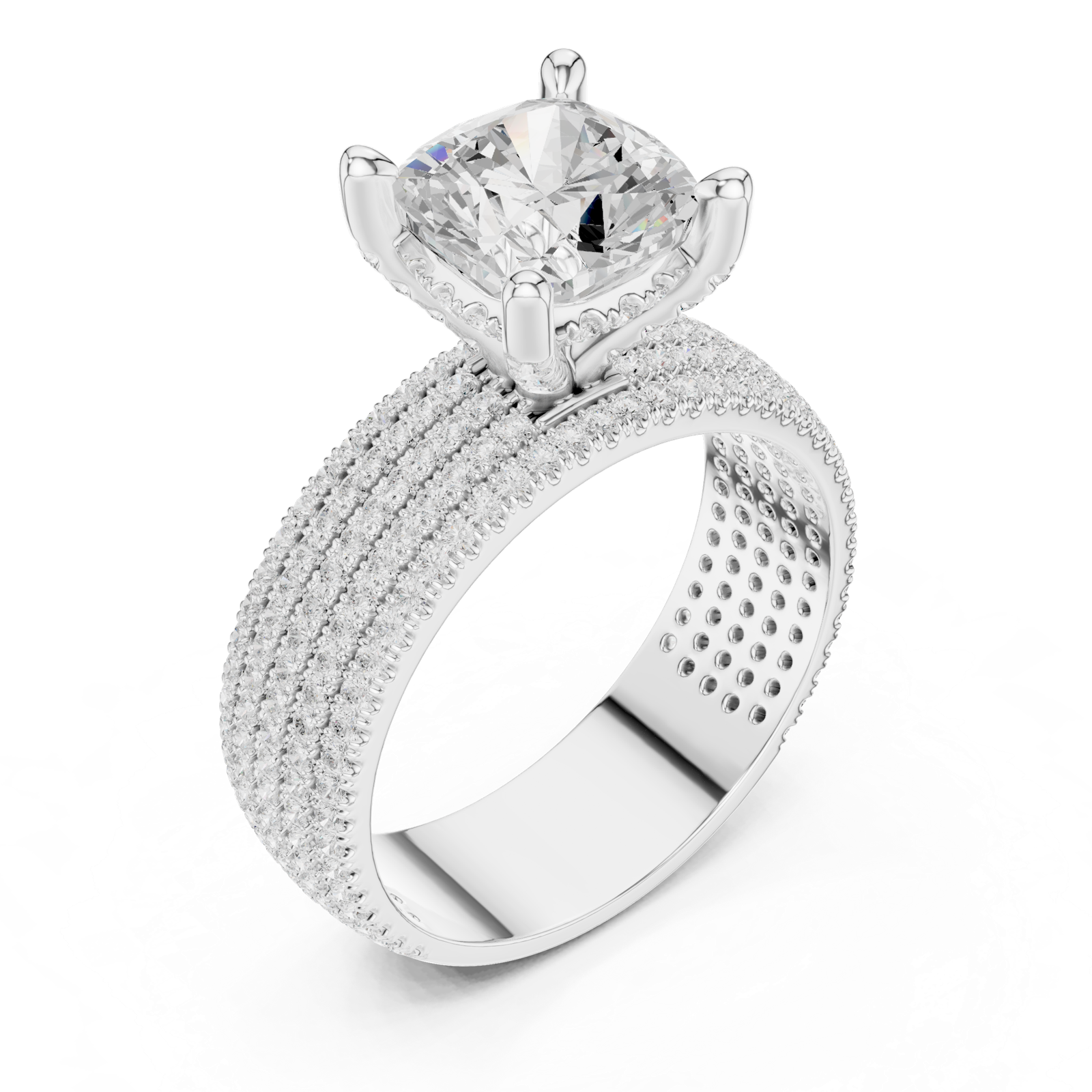 Gold Ring, Cushion center stone, White Gold, view 2