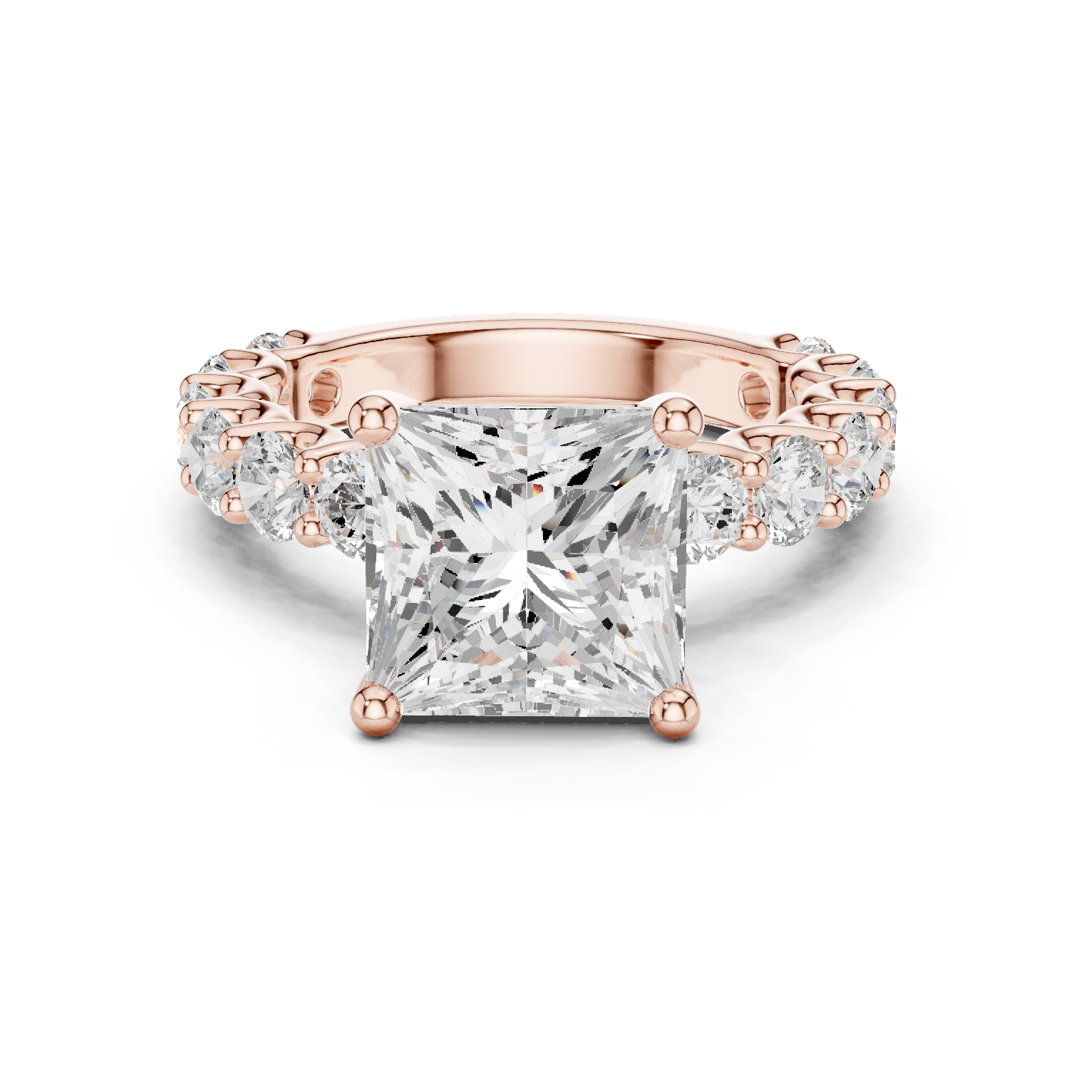 Gold Ring DDLR-087, Princess center stone, Rose Gold