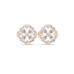 14K Solid Gold Lab Diamond Clover Cluster Earrings, Rose Gold