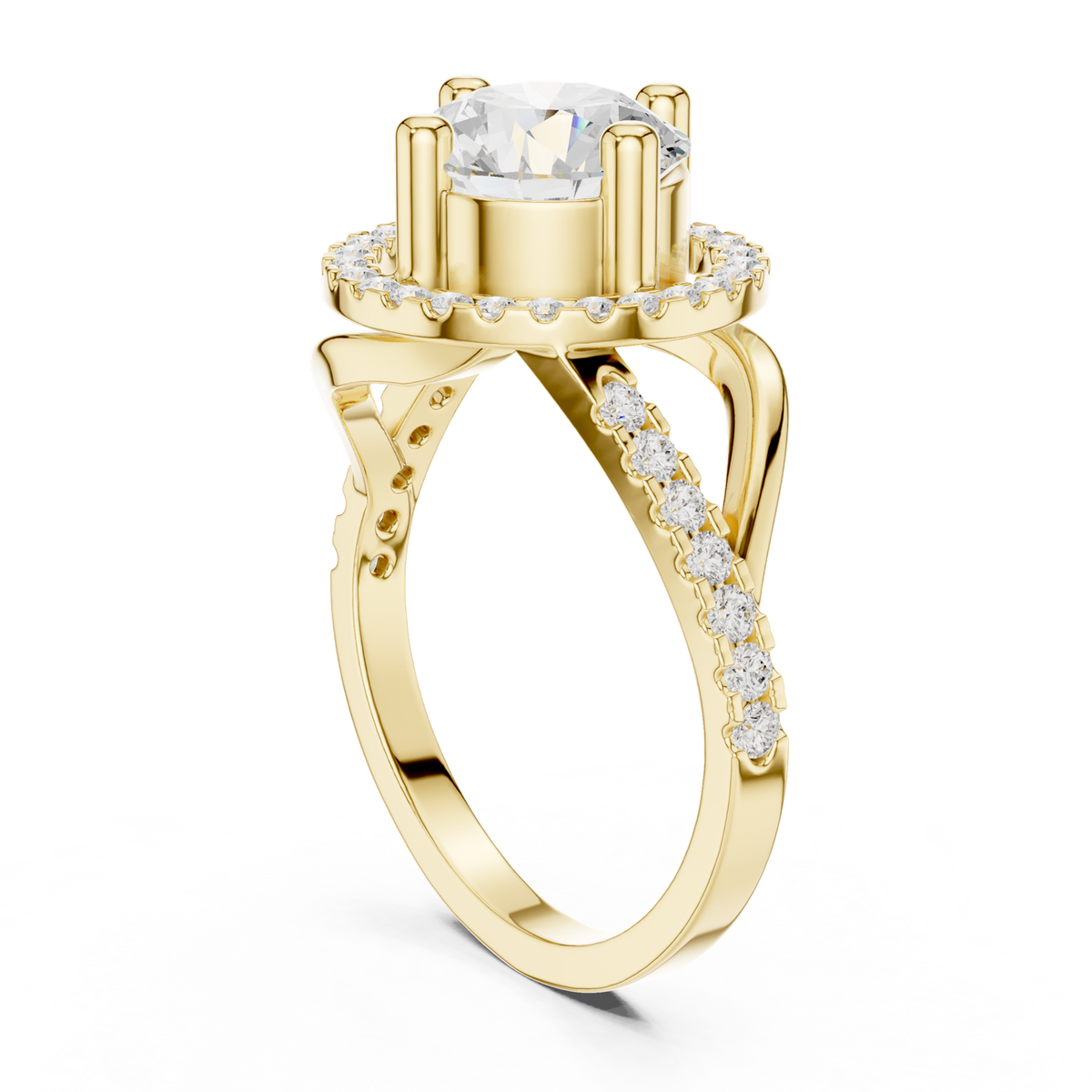 14K Solid Gold Lab Diamond Halo Ring, Yellow Gold, view 1