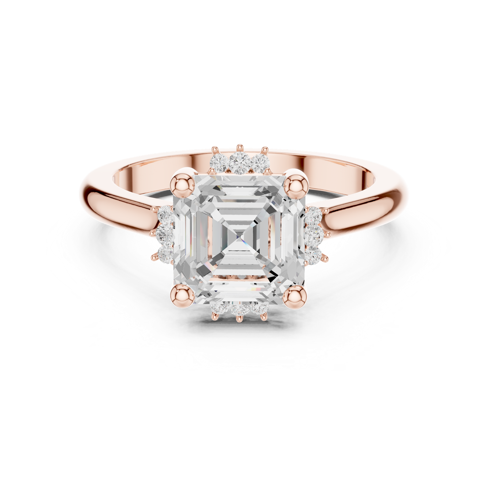 Gold Jewelry, Asscher center stone, Rose Gold, view 4