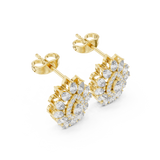 14K Solid Gold Lab Diamond Flower Cluster Earrings, Yellow Gold, view 2