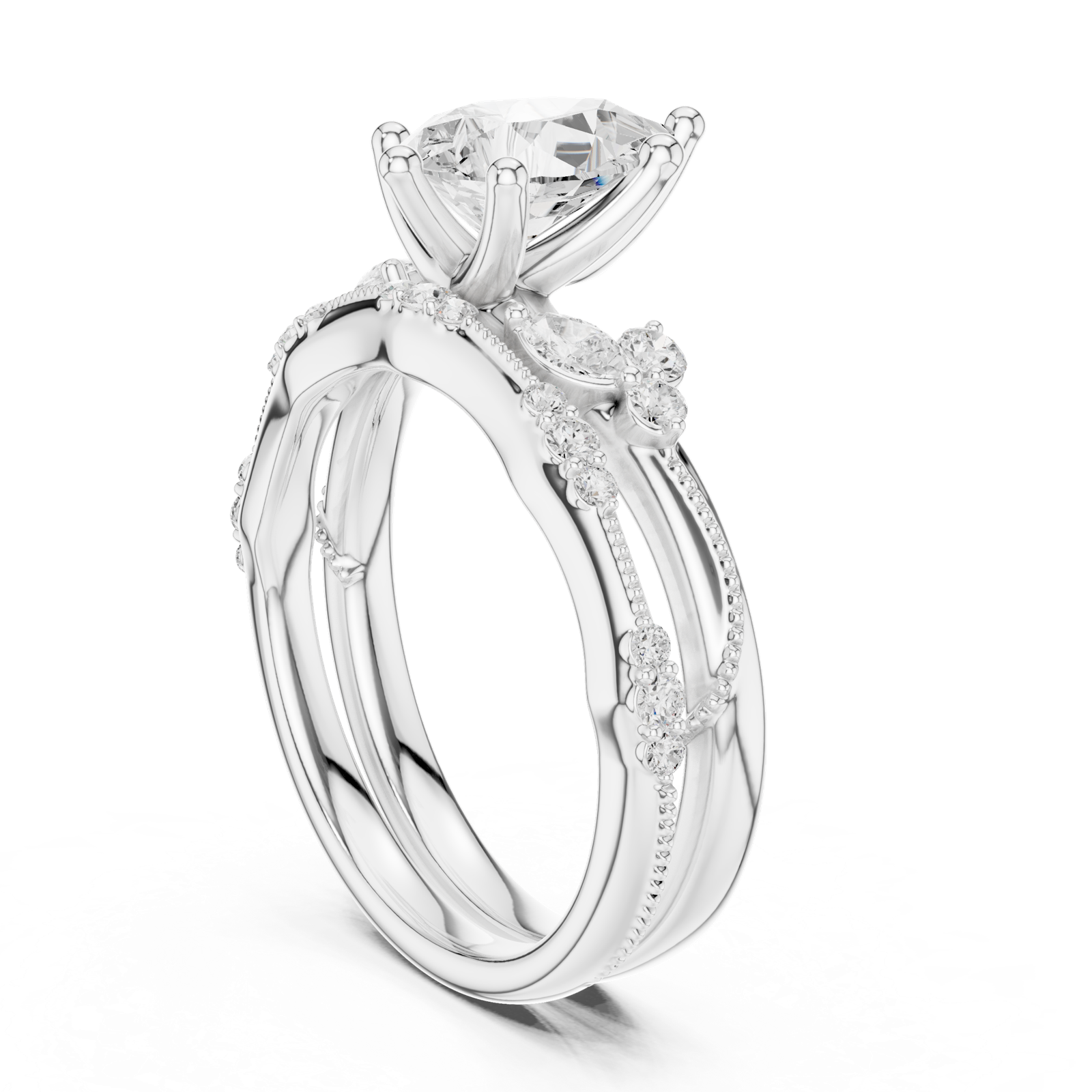 Gold Ring DDLR-299, Pear center stone, White Gold, view 1