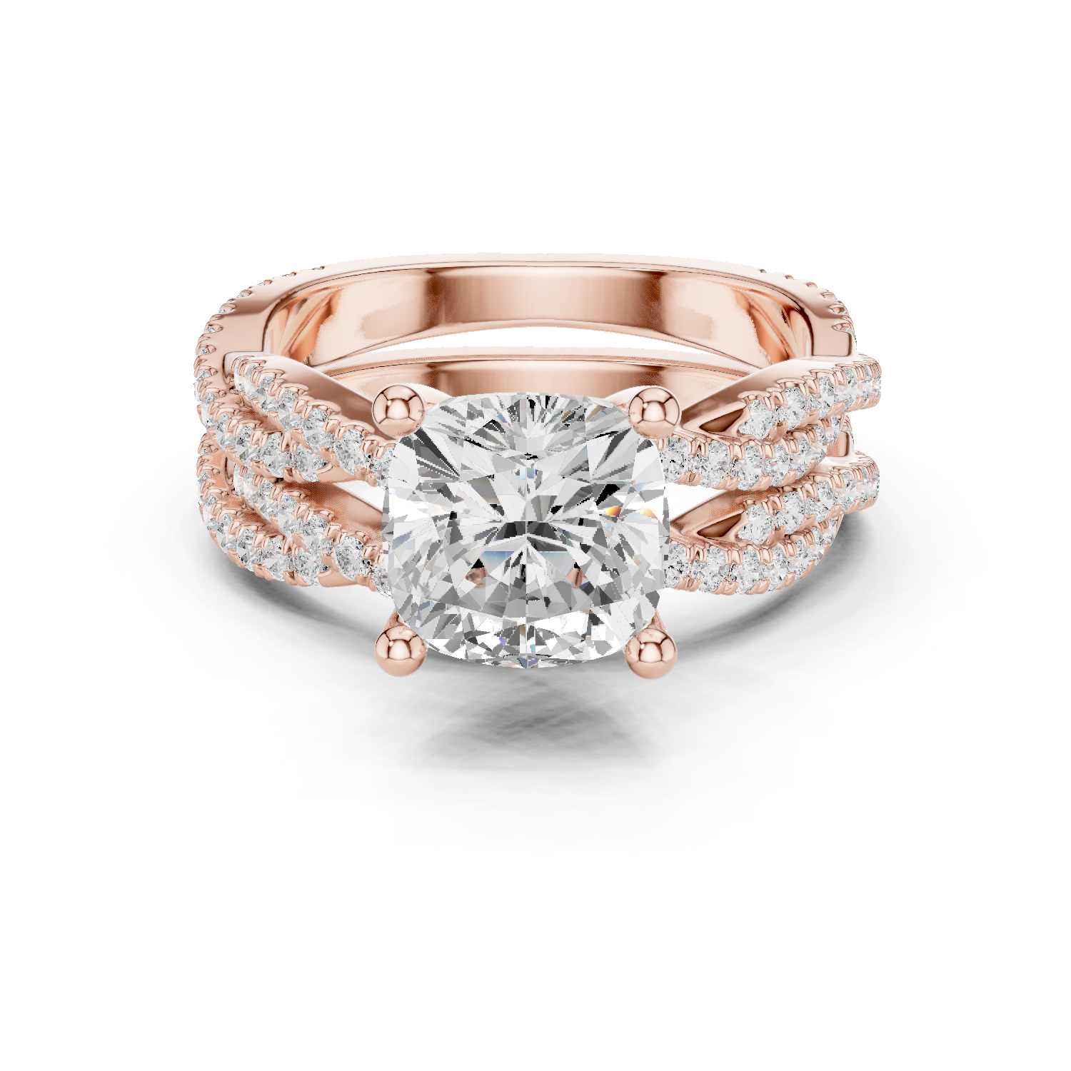 Gold Ring, Cushion center stone, Rose Gold