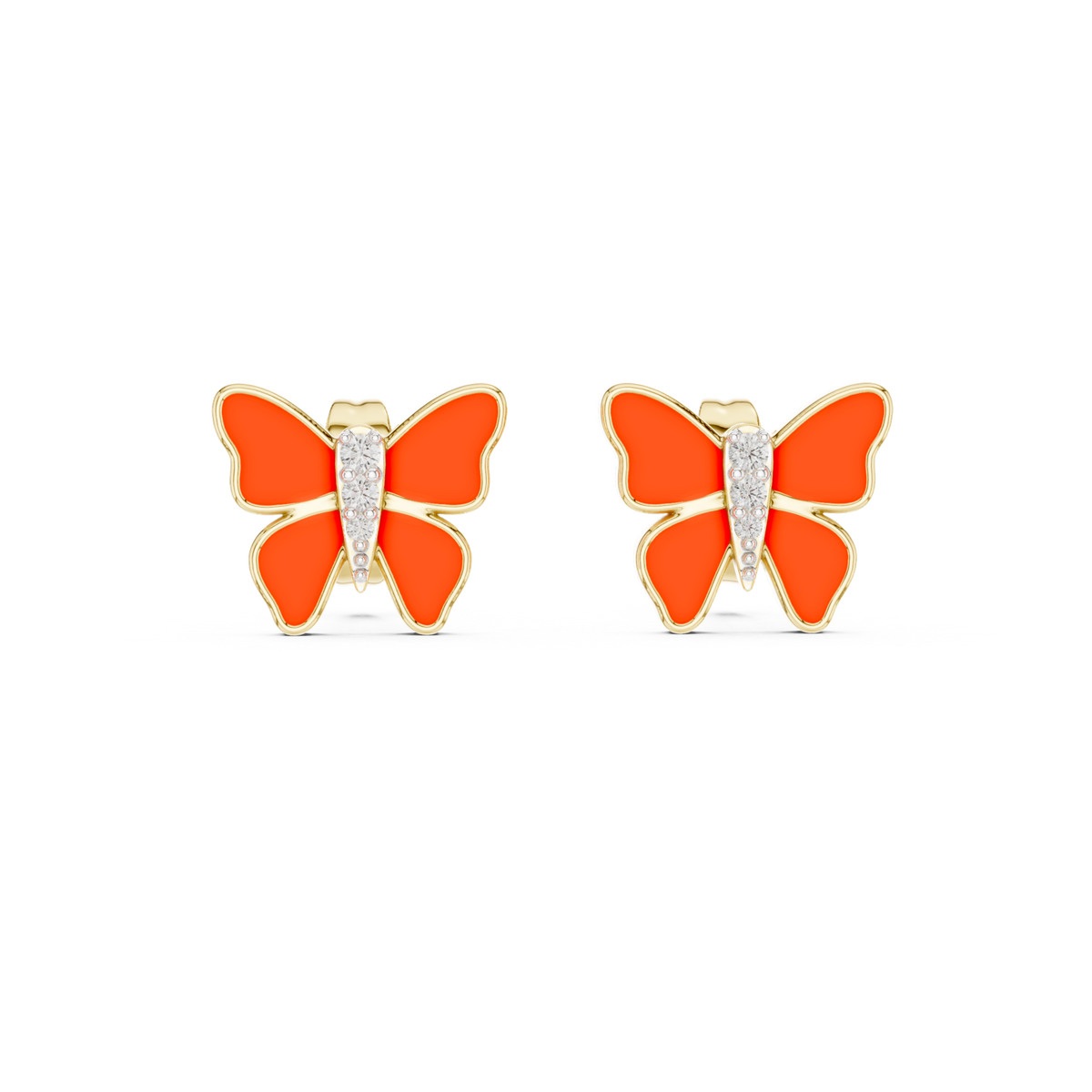 14K Solid Gold Lab Diamond Butterfly Stud Earrings, Yellow Gold