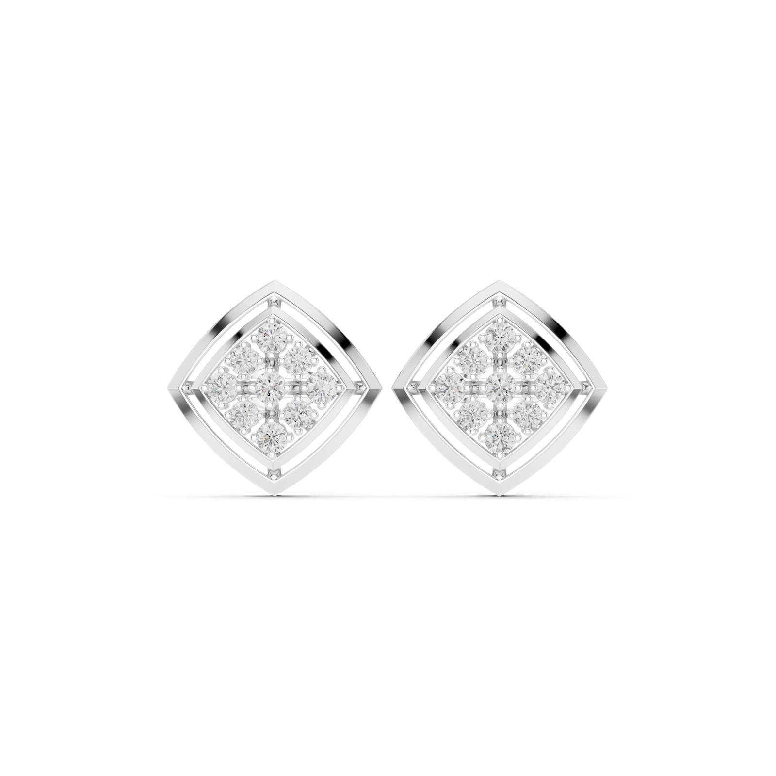 14K Solid Gold Lab Diamond Cluster Earrings, White Gold
