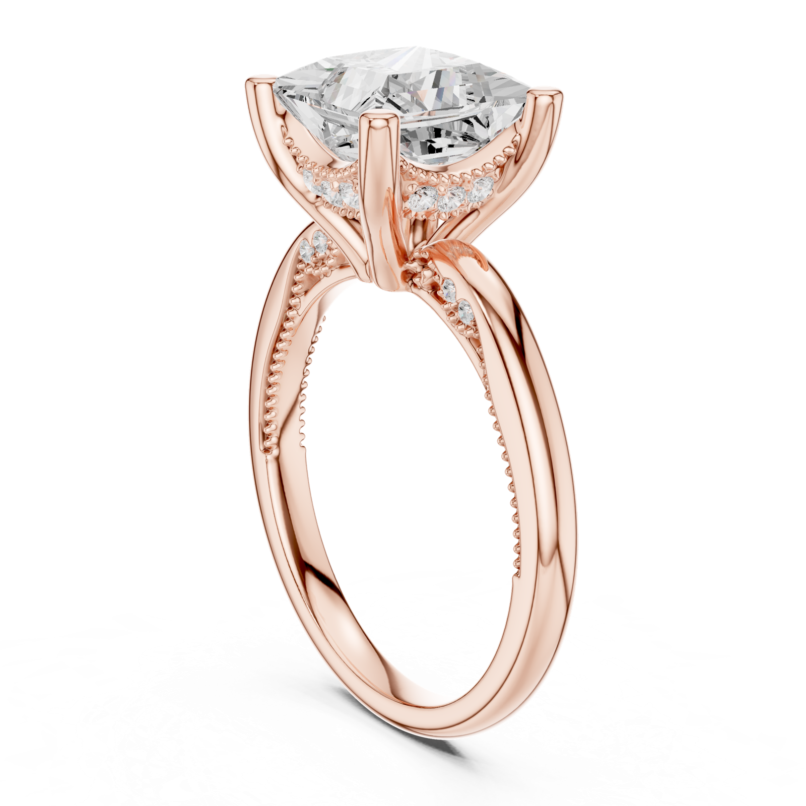 Gold Ring DDLR-175, Princess center stone, Rose Gold, view 1