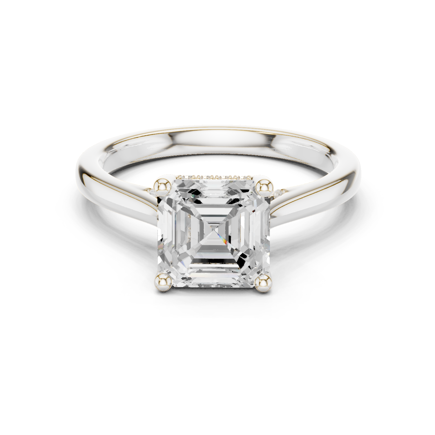 Gold Ring DDLR-163, Asscher center stone, White Gold
