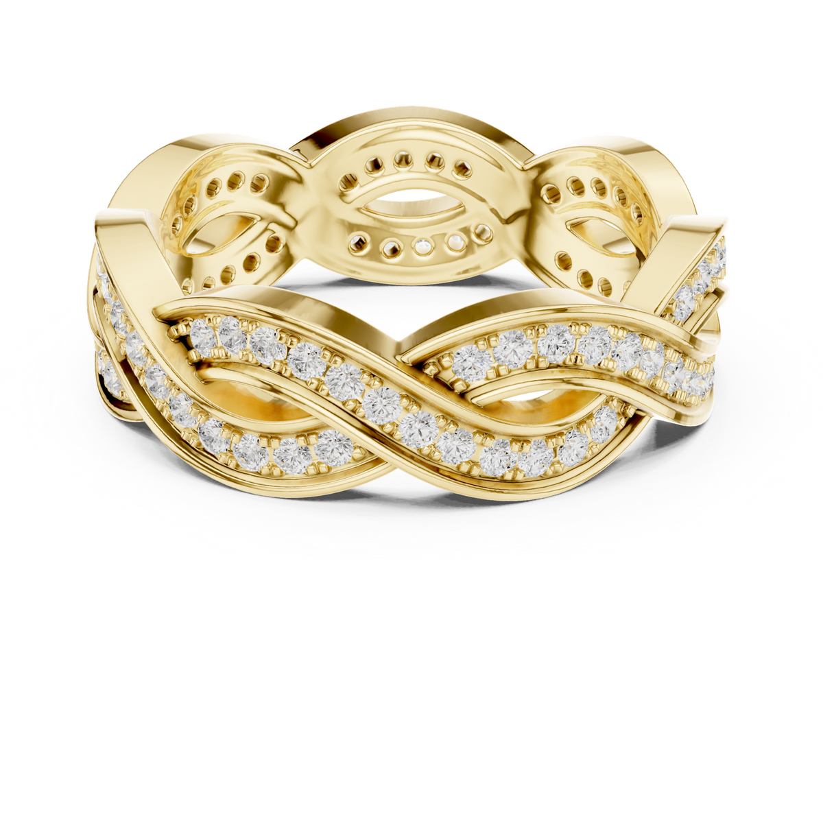 14K Solid Gold Lab Diamond Infinity Twist Ring, Yellow Gold