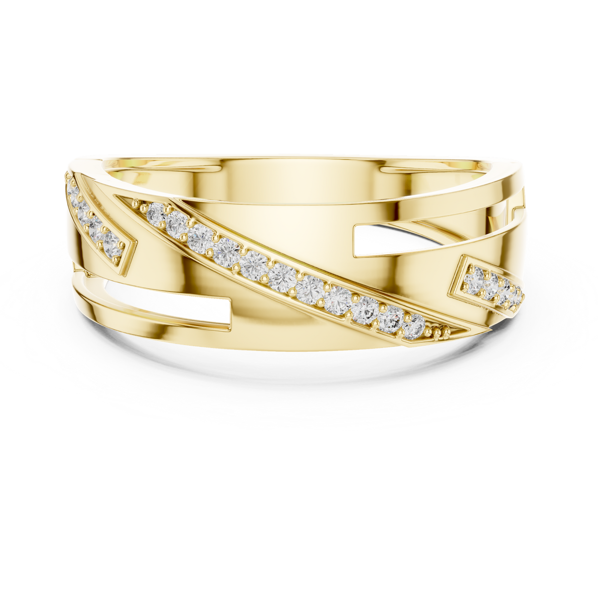 14K Solid Gold Lab Diamond Crossover Ring, Yellow Gold