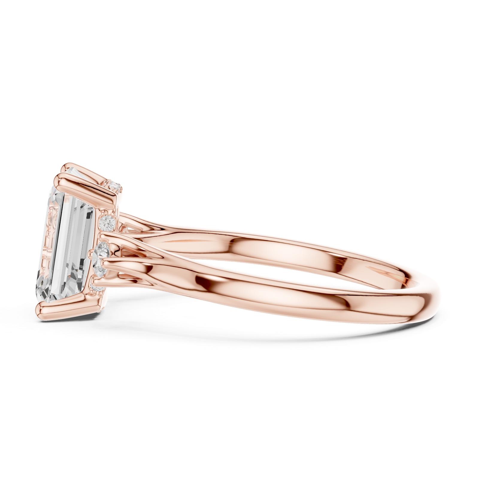 Gold Ring DDLR-164, Emerald center stone, Rose Gold, view 3
