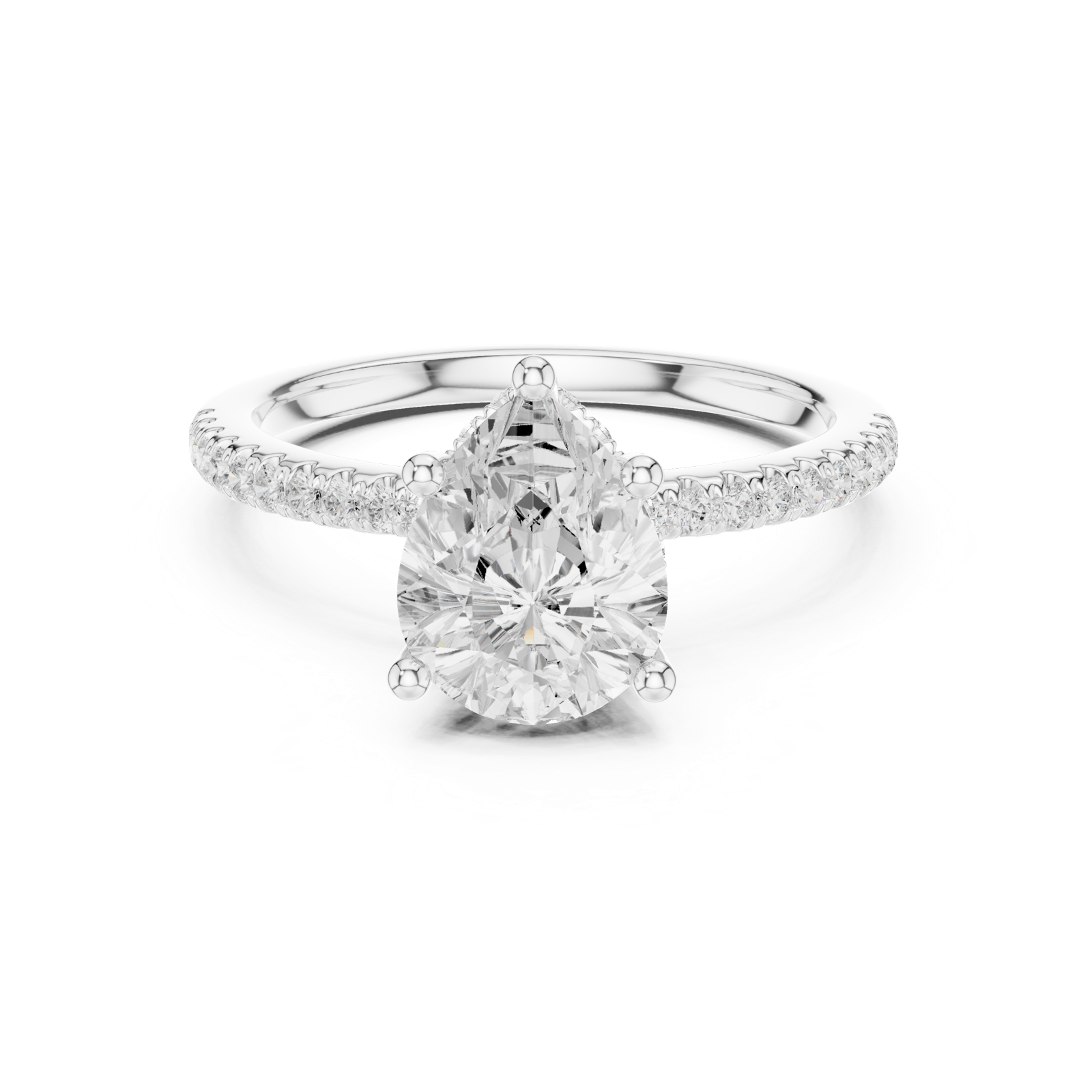 Gold Ring DDLR-177, Pear center stone, White Gold, view 4