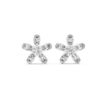 14K Solid Gold Lab Diamond Flower Cluster Earrings, White Gold