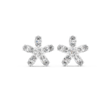 14K Solid Gold Lab Diamond Flower Cluster Earrings, White Gold