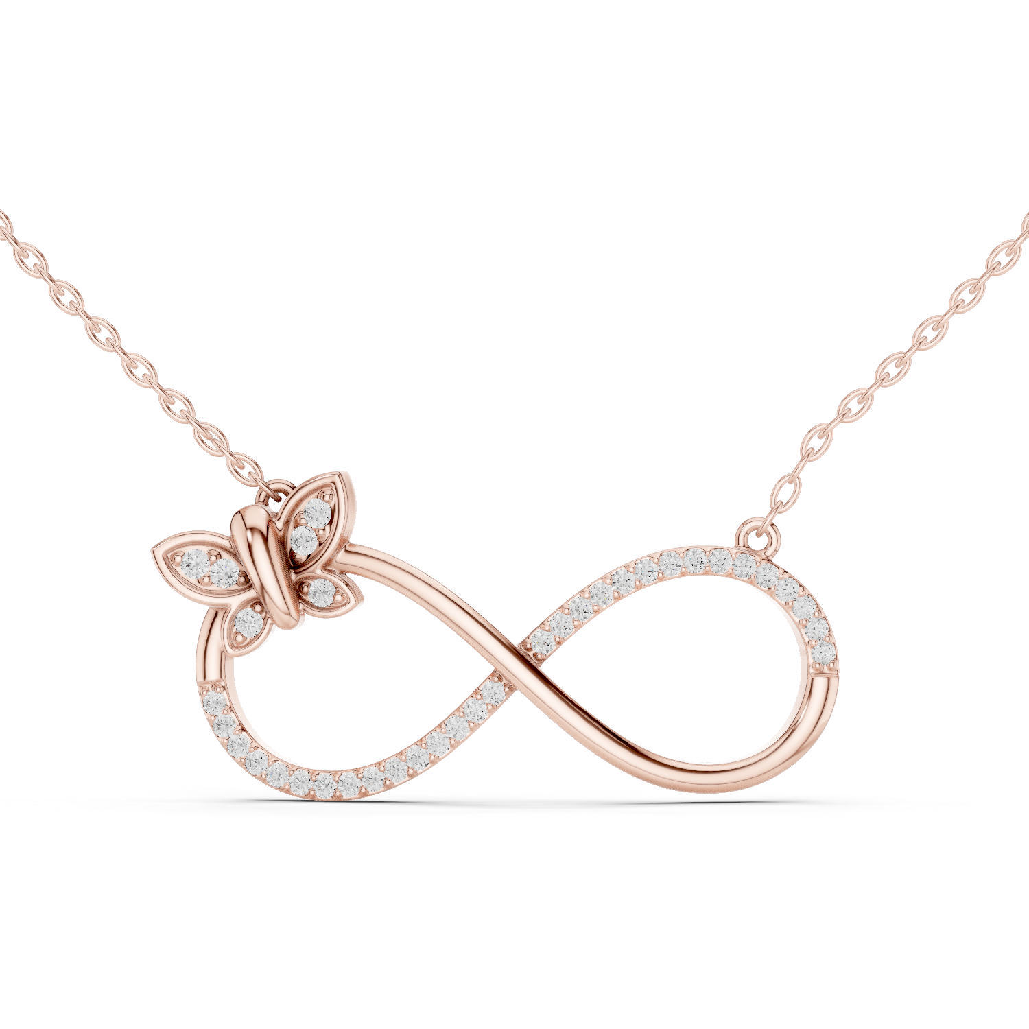 14K Solid Gold Lab Diamond Infinity Pendant Necklace, Rose Gold