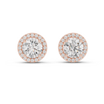 14K Solid Gold Lab Diamond Halo Earrings, Rose Gold